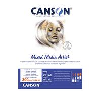 CANSON Mixed Media Artist Pad, 300gsm, A3 Glued Pad, 25 Sheets, Ideal for Professional Artists & Students