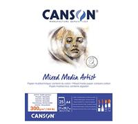 CANSON Mixed Media Artist Pad, 300gsm, A4 Glued Pad, 25 Sheets, For Professional Artists & Students
