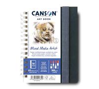 CANSON Professional Art Book, Fine Grain Mixed Media Paper, 300gsm, A5 Spiral Portrait Notebook, 28 White Sheets, Ideal for Professional Artists & Students