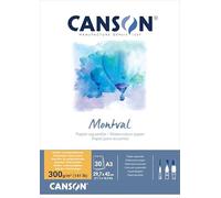 CANSON Professional Fine Grain Watercolour Montval Paper, 300gsm, A3 Pad, 30 White Sheets, for Professional Artists & Students