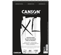 CANSON XL Black Drawing 150gsm A4 Paper 40 Black Sheets | Double Sided: Grained & Smooth, Spiral Pad Short Side, For Professional Artists, Students & Illustrators
