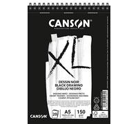 CANSON XL Black Drawing 150gsm A5 Paper 20 Black Sheets | Double Sided: Grained & Smooth, Spiral Pad Short Side, For Professional Artists, Students & Illustrators