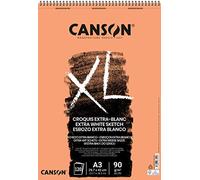 CANSON XL Extra White Sketch 90 A3 Paper, Fine Grain, Spiral Pad Short Side, 120 Sheets, Ideal for Professional Artists & Illustrators