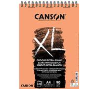 CANSON XL Extra White Sketch 90gsm A4 Paper, Fine Grain, Spiral Pad Short Side, 120 Sheets, Ideal for Professional Artists & Illustrators