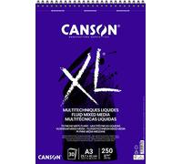 CANSON XL Fluid Mixed Media 250gsm A3 Paper, Smooth, Spiral Pad Short Side, 30 Extra White Sheets, Ideal for Professional Artists & Illustrators