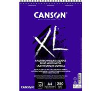 CANSON XL Fluid Mixed Media 250gsm A4 Paper, Smooth, Spiral Pad Short Side, 30 Extra White Sheets, Ideal for Professional Artists & Illustrators