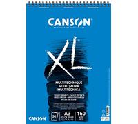 CANSON XL Mixed Media 160gsm A3 Paper, Light Grain, Spiral Pad Short Side, 50 White Sheets, for Professional Artists & Students