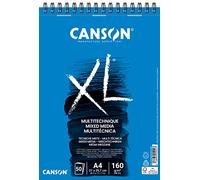 CANSON XL Mixed Media 160gsm A4 Paper, Light Grain, Spiral Pad Short Side, 50 White Sheets, Ideal for Professional Artists & Students