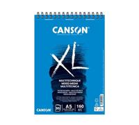 CANSON XL Mixed Media 160gsm A5 Paper, Light Grain, Spiral Pad Short Side, 30 White Sheets, for Professional Artists & Students