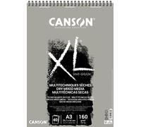 CANSON XL Sand Grain Dry Mixed Media 160gsm A3 Paper, Sand Finish, Spiral Pad Short Side, 40 Grey Sheets, Ideal for Professional Artists & Illustrators