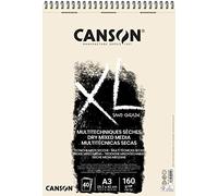 CANSON XL Sand Grain Dry Mixed Media 160gsm A3 Paper, Sand Finish, Spiral Pad Short Side, 40 Natural Sheets, Ideal for Professional Artists & Illustrators