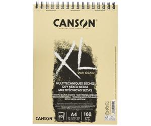 CANSON XL Sand Grain Dry Mixed Media 160gsm A4 Paper 40 Natural Sheets | Sand Finish, Spiral Pad Short Side, For Professional Artists, Students & Illustrators