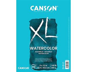 Canson XL Series Watercolor Textured Paper Pad for Paint, Pencil, Ink, Charcoal, Pastel, and Acrylic, Fold Over, 140 Pound, 9” x 12”, 2 Pack, Fold Over Cover, 30 Sheets