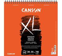 CANSON XL Sketch 90gsm 30x30cm Paper, Fine Grain, Spiral Pad, 120 Sheets, for Professional Artists & Students