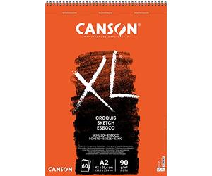 CANSON XL Sketch 90gsm A2 Paper, Fine Grain, Spiral Pad Short Side, 60 Sheets, for Professional Artists & Students