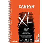 CANSON XL Sketch 90gsm A4 Paper, Fine Grain, Spiral Pad Long Side, 120 Sheets, for Professional Artists & Students