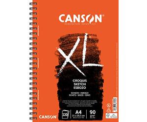 CANSON XL Sketch 90gsm A4 Paper, Fine Grain, Spiral Pad Long Side, 120 Sheets, for Professional Artists & Students