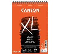 CANSON XL Sketch 90gsm A5 Paper, Fine Grain, Spiral Pad Long Side, 60 Ivory Sheets, Ideal for Professional Artists & Illustrators