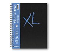 CANSON XL Textured Mixed Media 160gsm A4 Paper, Medium Grain, Spiral Pad Long Side, 60 White Sheets, Ideal for Professional Artists & Students