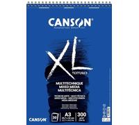 CANSON XL Textured Mixed Media 300gsm A3 Paper, Medium Grain, Spiral Pad Short Side, 30 White Sheets, For Professional Artists & Illustrators