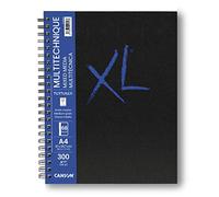CANSON XL Textured Mixed Media 300gsm A4 Paper, Medium Grain, Spiral Pad Long Side, 34 White Sheets, Ideal for Professional Artists & Students