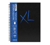 CANSON XL Textured Mixed Media 300gsm A5 Paper, Medium Grain, Spiral Pad Long Side, 34 White Sheets, Ideal for Professional Artists & Students