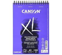 CANSON XL Textured Mixed Media 300gsm A5 Paper, Medium Grain, Spiral Pad Short Side, 15 White Sheets, Ideal for Professional Artists & Illustrators