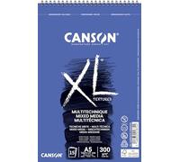CANSON XL Textured Mixed Media 300gsm A5 Paper, Medium Grain, Spiral Pad Short Side, 15 White Sheets, Ideal for Professional Artists & Illustrators