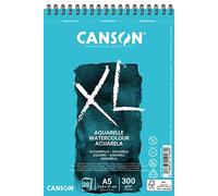 CANSON XL Watercolour 300gsm A5 Paper CP 20 White Sheets | Cold Pressed, Spiral Pad, For Professional Artists & Students
