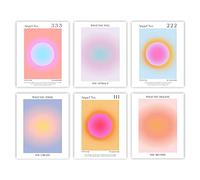 Canssape Motivation Wall Prints Gradient Aura Angel Number Poster Prints Inspirational Quotes Office Wall Art Set of 6 Preppy Poster Danish Pastle Prints for Room Aesthetic 8"x10" Preppy Wall Decor