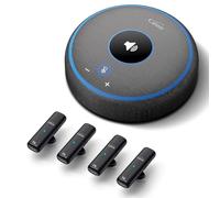 Canstr Conference Speaker with 4 Wireless Mics, USB Speakerphone with AI Noise Reduction&360° Voice Pickup, Conference Microphone Compatible with Leading Platforms (4 Wireless Mics)