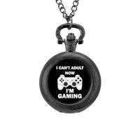 Can't Adult Now I'm Gaming Vintage Pocket Watch with Chain Arabic Numerals Scale Quartz Pocket Watches Gifts for Men Women