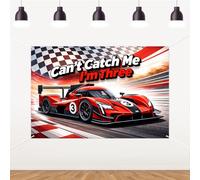 Can't Catch Me I'm Three Backdrop Racing Car Theme 3rd Birthday Party Decorations Red Race Car Red Race Car Photography Background for Boys Third Birthday Party Supplies 5×3ft
