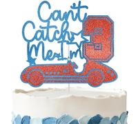 Can't Catch Me I'm Three Cake Topper - Glitter Can't Catch Me I'm Three Birthday Party Decorations for 3rd Birthday Party Supplies