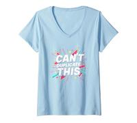 Can't Duplicate This: Bold Retro Pop Art Statement V-Neck T-Shirt, Women, Baby Blue, S