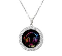 Can't Hear You I'm Gaming Headphones Multicolored Diamond Necklace Dainty Round Pendants Jewelry for Women Silver-style