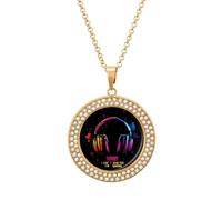 Can't Hear You I'm Gaming Headphones Multicolored Diamond Necklace Dainty Round Pendants Jewelry for Women Golden-style