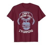 Can't Hear You I'm Gaming I Video Games Merchandise T-Shirt, Men, Burgundy, Large