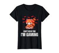 Can't Hear You I'm Gaming Red Panda T-Shirt, Women, Black, X-Small