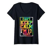 Can't Keep Calm I'm 17 Today Colorful 17th Birthday V-Neck T-Shirt