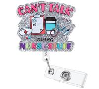 Can't Talk Doing Nurse Stuff Funny Badge Reel | Retractable ID Card Badge Holder | Name Tag Medical Badge Clip for RN LPN CNA MA ER Night Shift Nurse Nursing Student Doctor Gifts | Acrylic