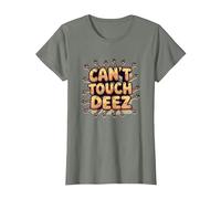 Can't Touch Deez Nuts Funny Meme Graphic T-Shirt, Women, Olive Heather, XL