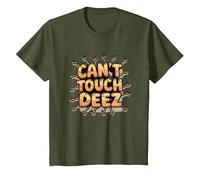 Can't Touch Deez Nuts Funny Meme Graphic T-Shirt, Youth, Olive Green, Medium