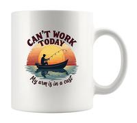 Can't Work Today My Arm Is In A Cast Fishing Gifts Fisherman Dad Grandpa Husband Brother Novelty Drinkware Ceramic Mug 11 oz White