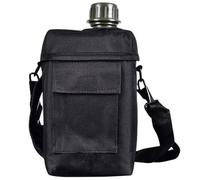 Canteen Water Bottle With Strap, 2l Flat Portable Water Canteen Black | 2L Large Capacity Canteen Water Bottle For Outdoor Trips, Flat Body Fits Snugly, HDPE Material, Retro Army Style