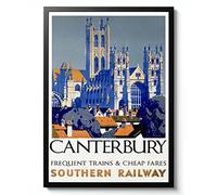Canterbury Print, England Travel Poster, Vintage UK Railway Wall Art, Retro tourism Postcard Home Decor Gift Idea, Archival Matte, A3 (Framed) - 42x29.7cm