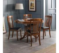 Canterbury Round Extending Dining Set - 2-4 Seater - 90cm-120cm - 4 Leather Chairs - Mahogany