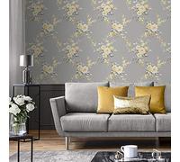 Catherine Lansfield Canterbury Floral Grey Ochre - Grey