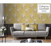 Floral Ochre Wallpaper Yellow Grey White Flowers Catherine Lansfield Canterbury