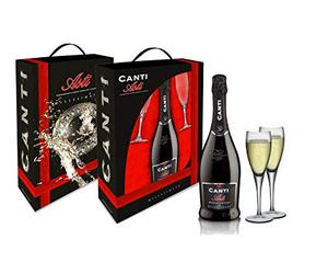Canti - ASTI D.O.C.G. Millesimato, Spumante White Sparkling Wine, Moscato d'Asti 7%, Gift Pack with Two Glasses, Italian Grape Variety from Piemonte, Fruity and Aromatic Taste, 1x750 ml